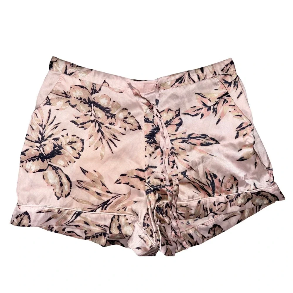 House of Harlow 1960 Pink Tropical‎ Satin Pajama Sleep Shorts Womens Medium L2